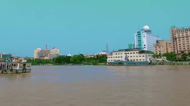 Urban River Landscape View Beautiful Riverside City Kolkata West Bengal — ストック動画
