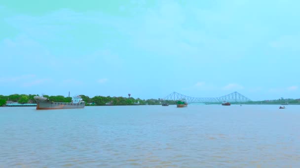 Kolkata Riverside Vista Del Paisaje Desde Ferry Paisaje Urbano Kolkata — Vídeo de stock