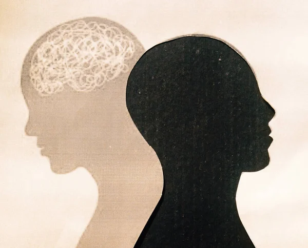 Cerebro Humano Aislado Dentro Cabeza Humana Sombra Paper Abstract Illustration — Foto de Stock
