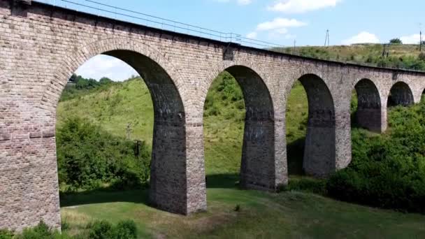 Old Railway Bridge Passes Beautiful Landscape — Stock Video