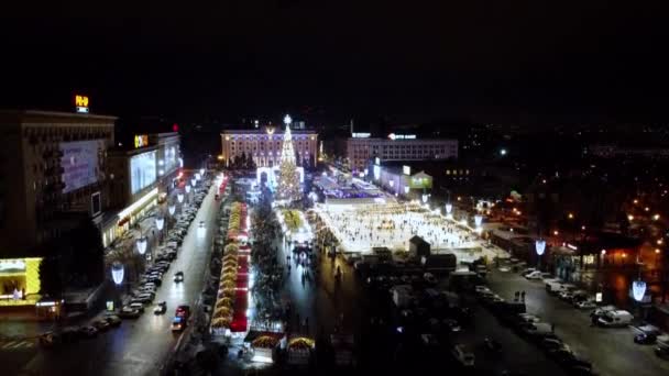 Drone Takeoff Central Square Kharkv Eve Christmas Holidays — Vídeos de Stock