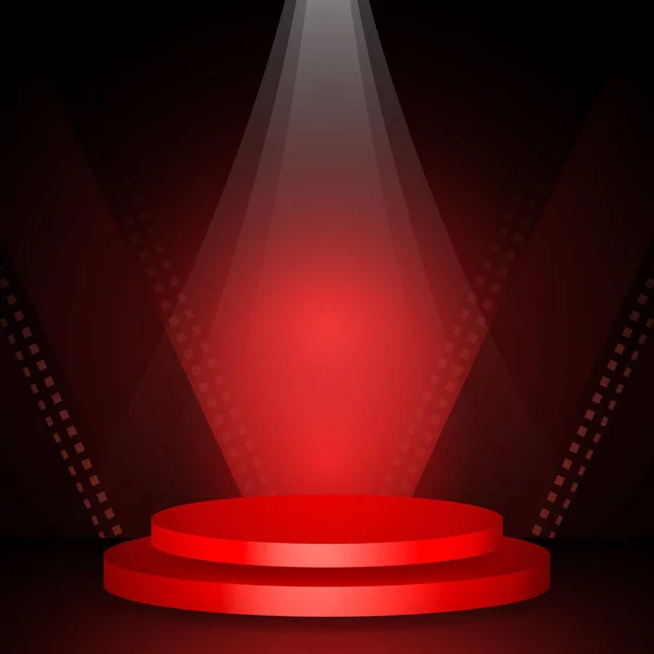 Podium舞台模型 在红色背景模板上聚焦照明 用于产品展示 — 图库矢量图片