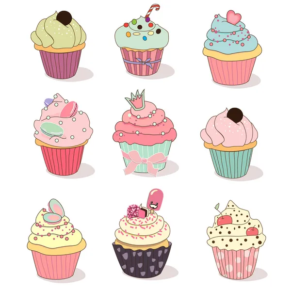 Illustrazione di set isolato di cupcake su bianco Vettoriali Stock Royalty Free