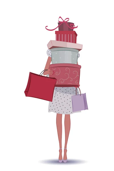 Chica de compras con bolsas de compras — Vector de stock
