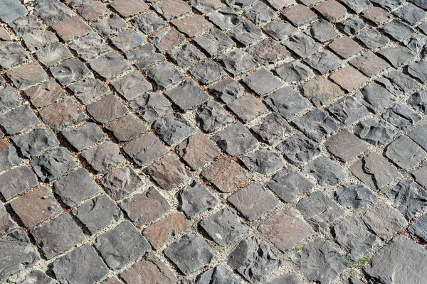 Cobblestones Háttér Feltúrták Utat Cobblestone Felszín Szelektív Fókusz — Stock Fotó