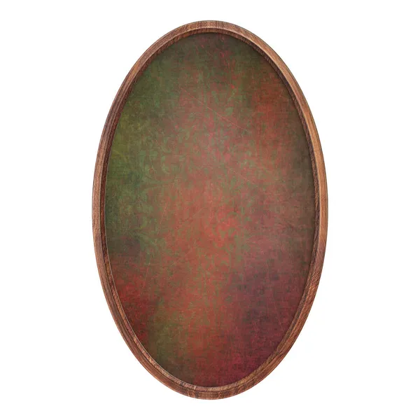 Houten Frame Leeg Bruin Ovaal Frame Met Rood Groene Abstracte — Stockfoto