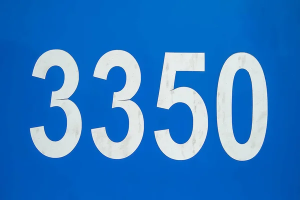 Numer Autobusu Zbliżenie 3350 Pokładzie Starego Niebieskiego Autobusu Pasażerskiego Transport — Zdjęcie stockowe