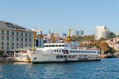 İstanbul 'un Boğaz kıyısındaki gemiler limana yanaştı. Boğaz. Boğaz. İstanbul. Hindi. 09,25,2021.
