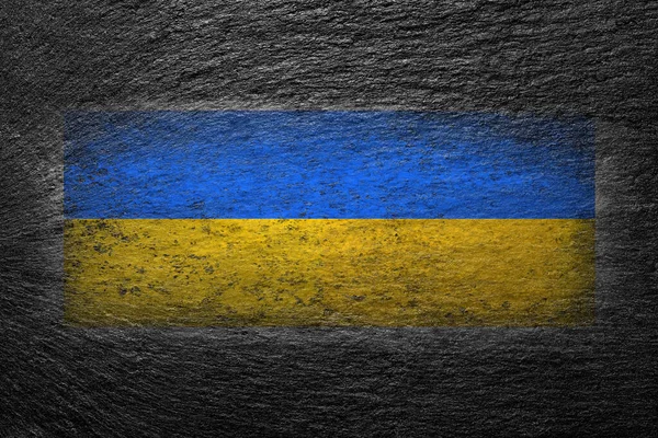Ukrajinská Vlajka Ukrajinská Vlajka Vyobrazena Černém Kameni Tvůrčí Pozadí — Stock fotografie