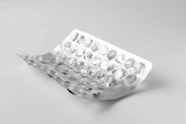 Used blister pill. Empty used blister from drugs. Selective soft focus.