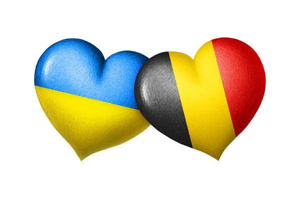 Bandeiras Ucrânia Bélgica Dois Corações Nas Cores Das Bandeiras Isoladas — Fotografia de Stock