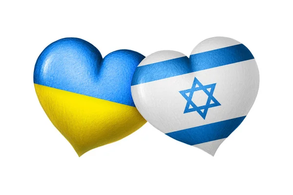 Flagi Ukrainy Izraela Dwa Serca Kolorach Flag Odizolowanych Białym Tle — Zdjęcie stockowe