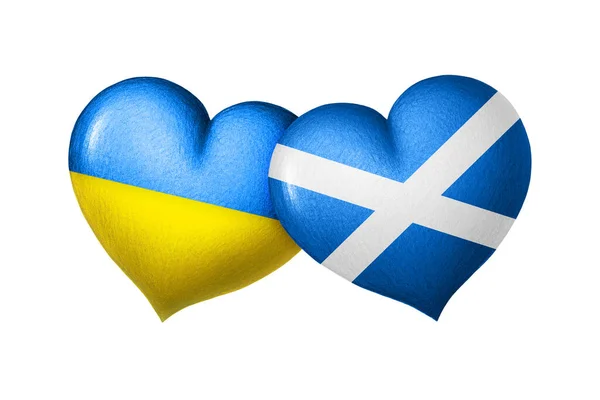Flagi Ukrainy Szkocji Dwa Serca Kolorach Flag Odizolowanych Białym Tle — Zdjęcie stockowe