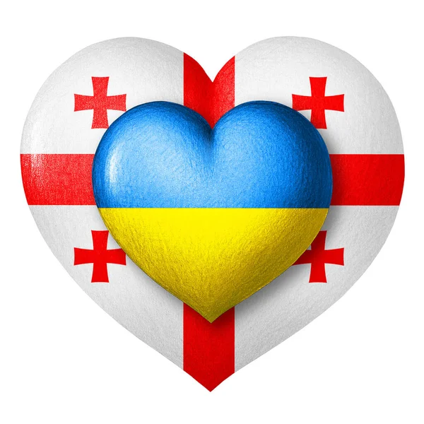 Flaggor Från Ukraina Och Georgien Två Hjärtan Färgerna Flaggorna Isolerad — Stockfoto