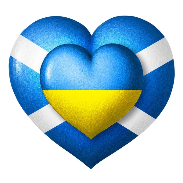 Flaggen Der Ukraine Und Schottlands Zwei Herzen Den Farben Der — Stockfoto