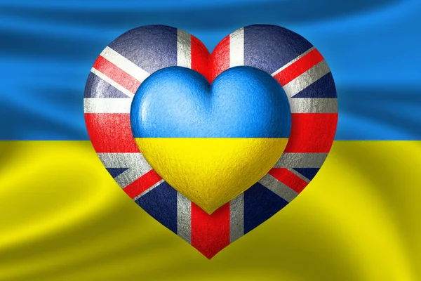 Flaggen Der Ukraine Und Großbritanniens Zwei Herzen Den Farben Der — Stockfoto