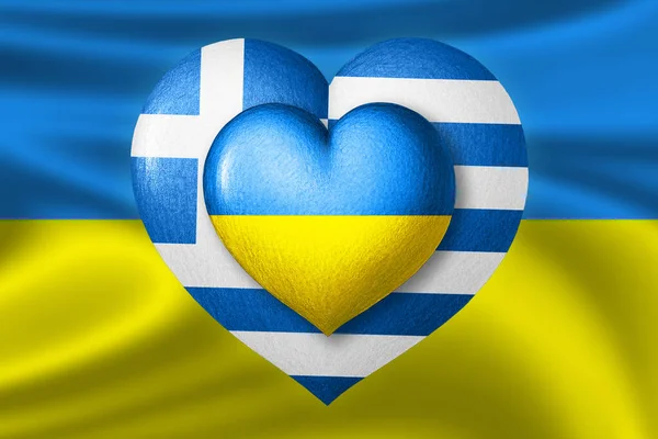 Flagi Ukrainy Grecji Dwa Serca Kolorach Flag Tle Flagi Ukrainy — Zdjęcie stockowe