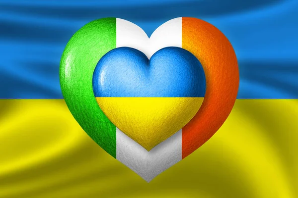 Флаги Украины Ирландии Два Сердца Цветах Флагов Фоне Флага Украины — стоковое фото