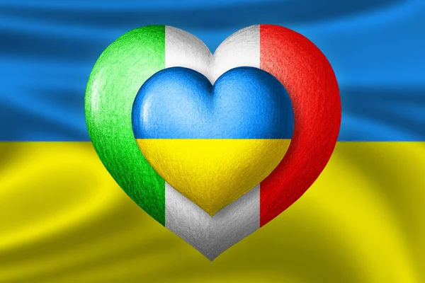 Прапори України Італії Два Серця Кольорах Прапора Задньому Плані Прапора — стокове фото