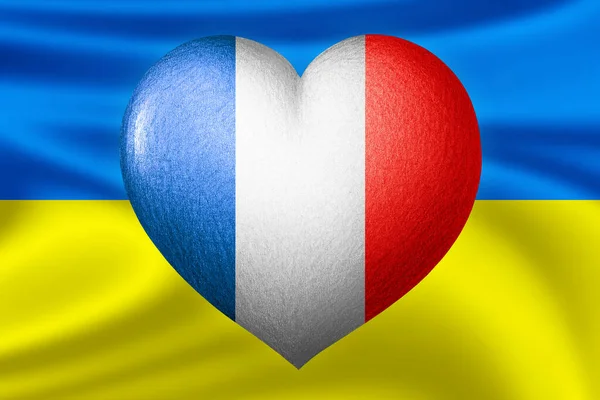 Flaggor Från Ukraina Och Frankrike Hjärtat Färg Flaggan Bakgrunden Flaggan — Stockfoto