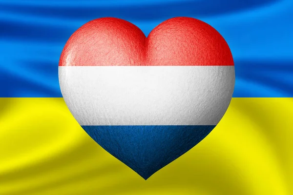 우크라이나와 네덜란드의 국기이다 우크라이나 국기의 배경에 심홍색 깃발이다 보호와 연대의 — 스톡 사진