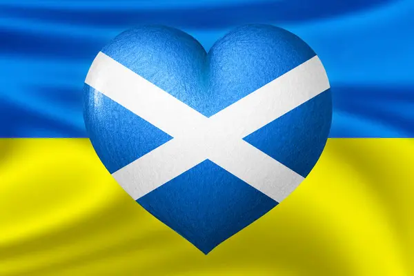 Flaggen Der Ukraine Und Schottlands Herzfarbe Der Flagge Auf Dem — Stockfoto