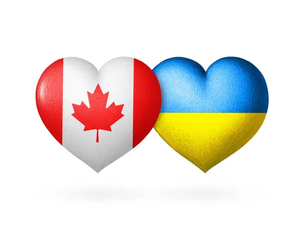 Two Flags Flags Ukraine Canada Two Hearts Colors Flags Isolated — 스톡 사진