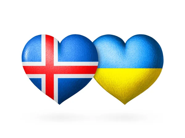 Two Flags Flags Ukraine Iceland Two Hearts Colors Flags Isolated — ストック写真