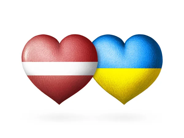 Two Flags Flags Ukraine Latvia Two Hearts Colors Flags Isolated — Stockfoto