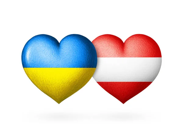 Two Flag Heart Flags Ukraine Austria Two Hearts Colors Flags — Stockfoto