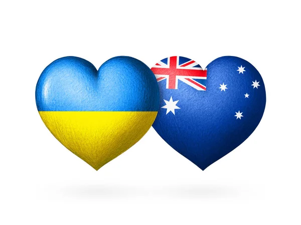 Dwa Serca Flagi Flagi Ukrainy Australii Dwa Serca Kolorach Flag — Zdjęcie stockowe