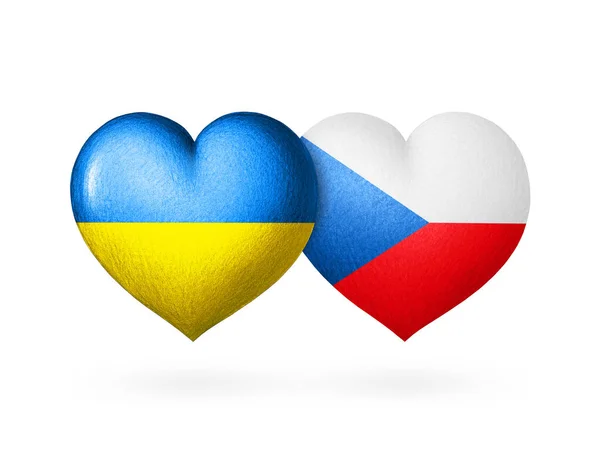 Two Flag Heart Flags Ukraine Czech Two Hearts Colors Flags — Stockfoto