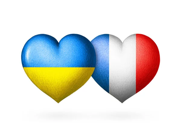Два Серця Прапора Прапори України Франції Два Серця Кольорах Прапорів — стокове фото