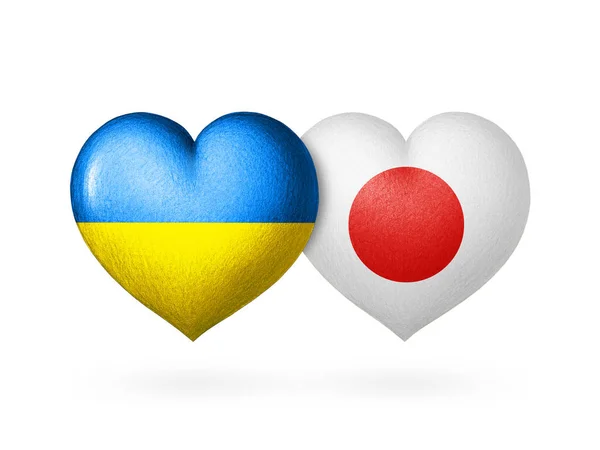 우크라이나와 일본의 국기이다 색깔에 사람의 배경에 있었다 도움의 — 스톡 사진
