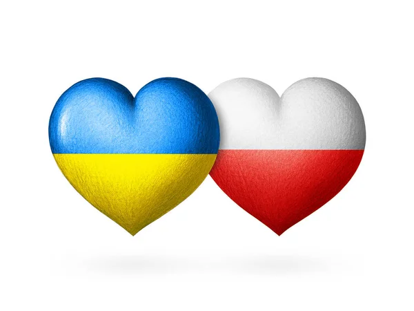 Dois Corações Bandeira Bandeiras Ucrânia Polónia Dois Corações Nas Cores — Fotografia de Stock