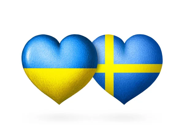 Two Flag Heart Flags Ukraine Sweden Two Hearts Colors Flags — Stock Photo, Image