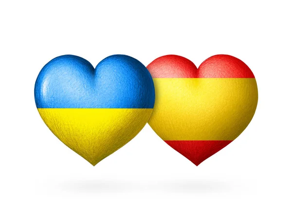 Corazón Dos Banderas Banderas Ucrania España Dos Corazones Los Colores — Foto de Stock
