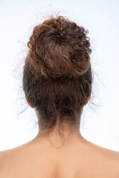 Zadní Pohled Mladou Ženu Mladá Nahá Běloška Brunetka Tmavé Vlasy — Stock fotografie