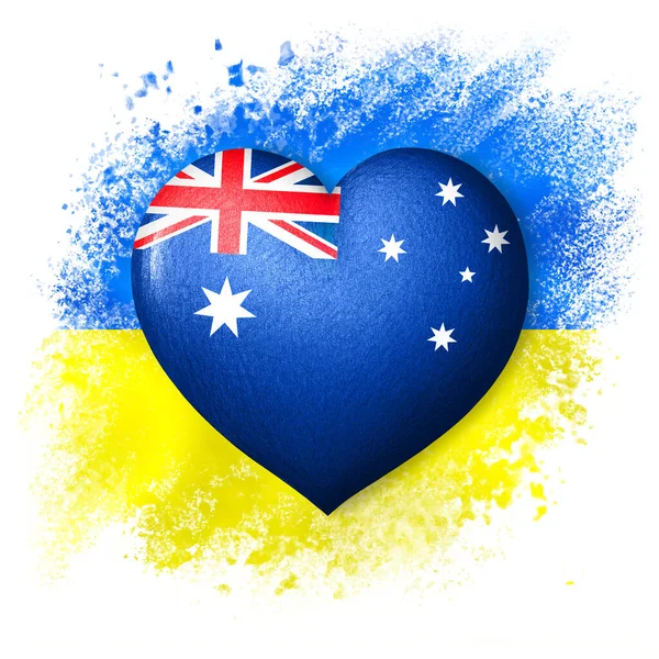Флаги Украины Австралии Цвет Сердца Флага Фоне Окрашенного Флага Украины — стоковое фото