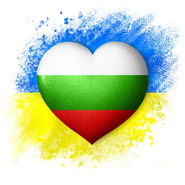 ウクライナとブルガリアの国旗 ウクライナの塗装フラグの背景にあるフラグの心の色 保護と連帯の概念 人道支援 — ストック写真