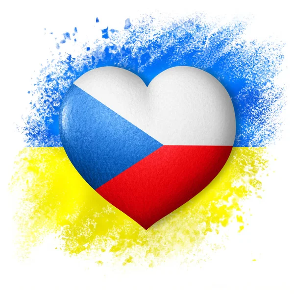 Flagi Ukrainy Czech Kolor Serca Flagi Tle Malowanej Flagi Ukrainy — Zdjęcie stockowe