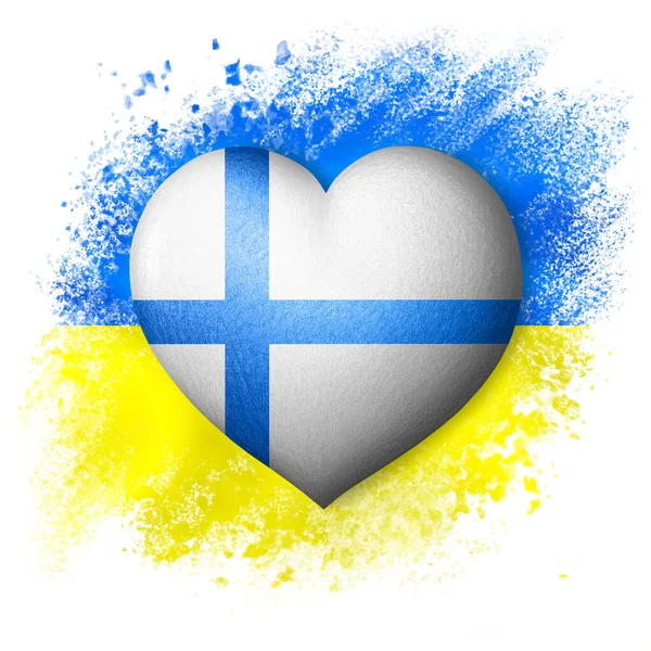 Banderas Ucrania Finlandia Color Corazón Bandera Fondo Bandera Pintada Ucrania — Foto de Stock