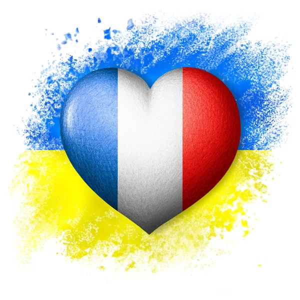 Прапори України Франції Колір Серця Прапора Тлі Розписаного Прапора України — стокове фото