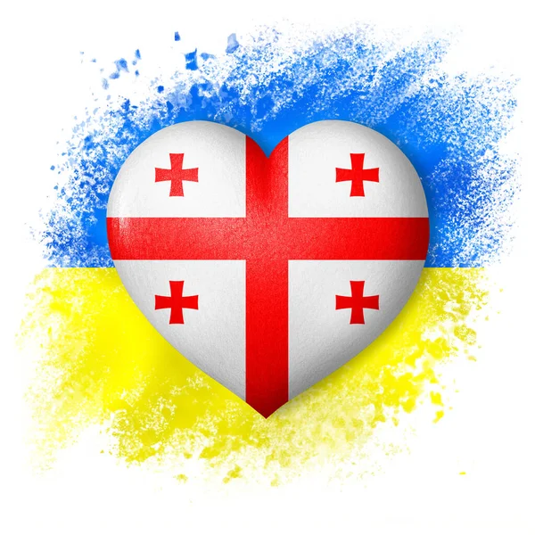 Flaggor Från Ukraina Och Georgien Hjärtat Färg Flaggan Bakgrunden Den — Stockfoto