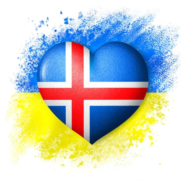 Banderas Ucrania Islandia Color Corazón Bandera Fondo Bandera Pintada Ucrania —  Fotos de Stock