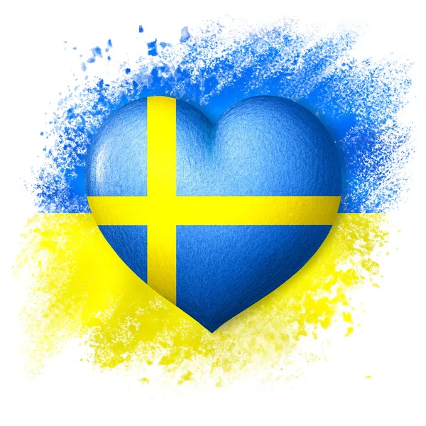 Flags Ukraine Sweden Heart Color Flag Background Painted Flag Ukraine — Stock Photo, Image