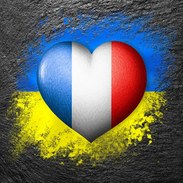 Прапори України Франції Серце Прапора Тлі Прапора України Намальоване Камені — стокове фото