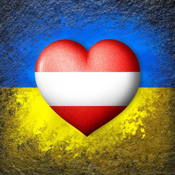 Ukrainas Och Österrikes Flagg Flagga Hjärta Bakgrunden Den Ukrainska Flaggan — Stockfoto