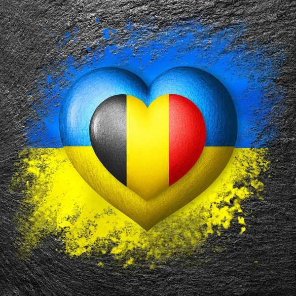 Bandeiras Ucrânia Bélgica Dois Corações Nas Cores Das Bandeiras São — Fotografia de Stock