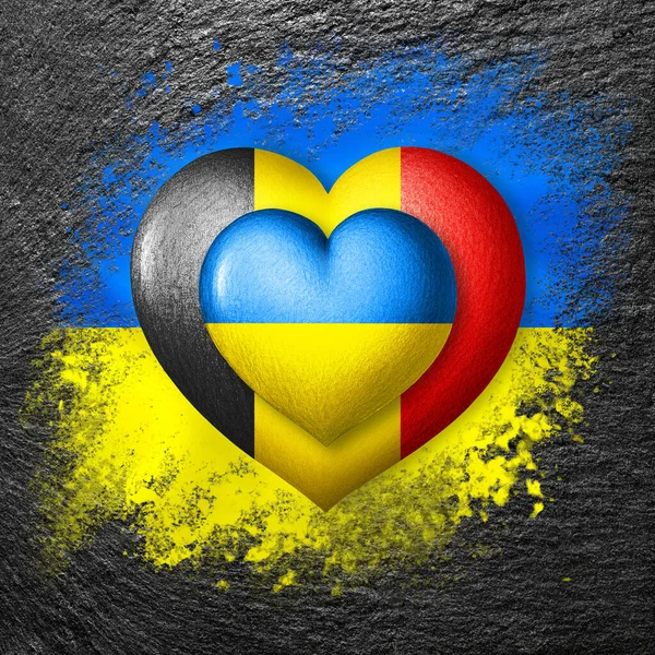 Bandeiras Ucrânia Bélgica Dois Corações Nas Cores Das Bandeiras Bandeira — Fotografia de Stock